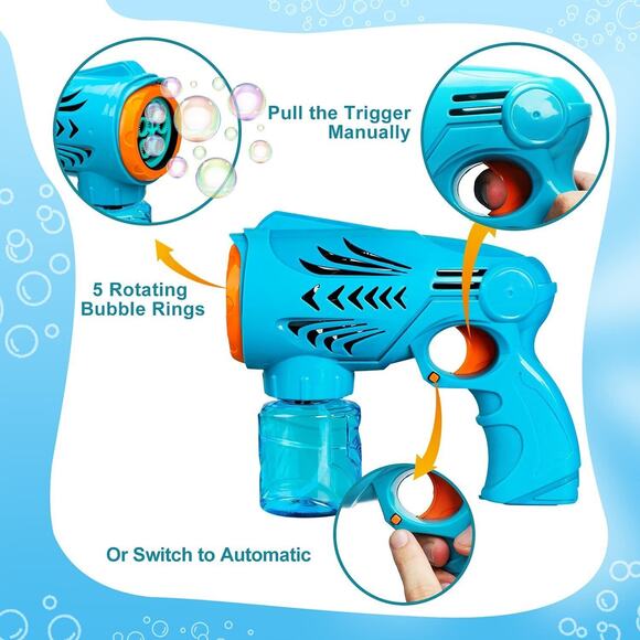 Automatic Bubble Gun with 2 Bottles Bubble Solutions for Kids Summer Toys - Picture 11 of 11